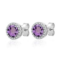 Sterling Silver Amethyst Stud Earrings with CZ Halo Sterling Silver Amethyst Stud Earrings with CZ Halo